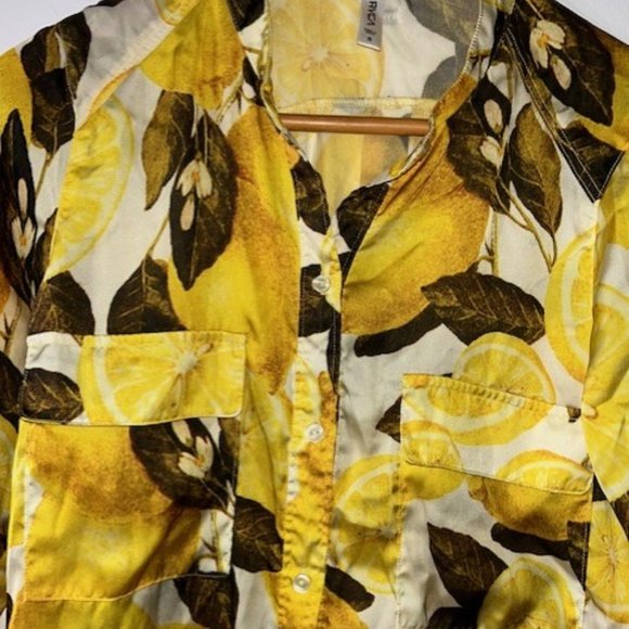 RVCA Shirt Womens S Small Yellow Lemons Polyester Lightweight Long Sleeve Shirt - Picture 3 of 5